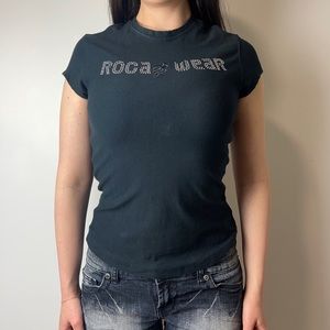 Rocawear black bedazzled spell out logo baby tee